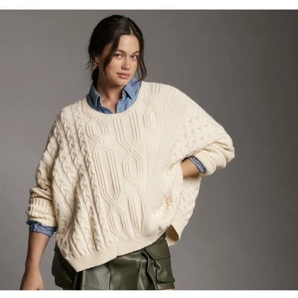 Anthropologie Maeve Oversized Cable Sweater Size XL Preppy Fisherman Academia - Picture 15 of 16